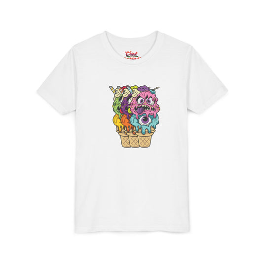 Colorful Monster Ice Cream Youth Tee - Fun & Whimsical Short Sleeve Shirt for Kids